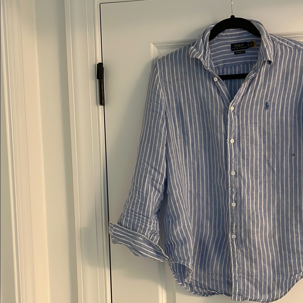 Polo by Ralph Lauren Blue and White Casual Button Down Shirt